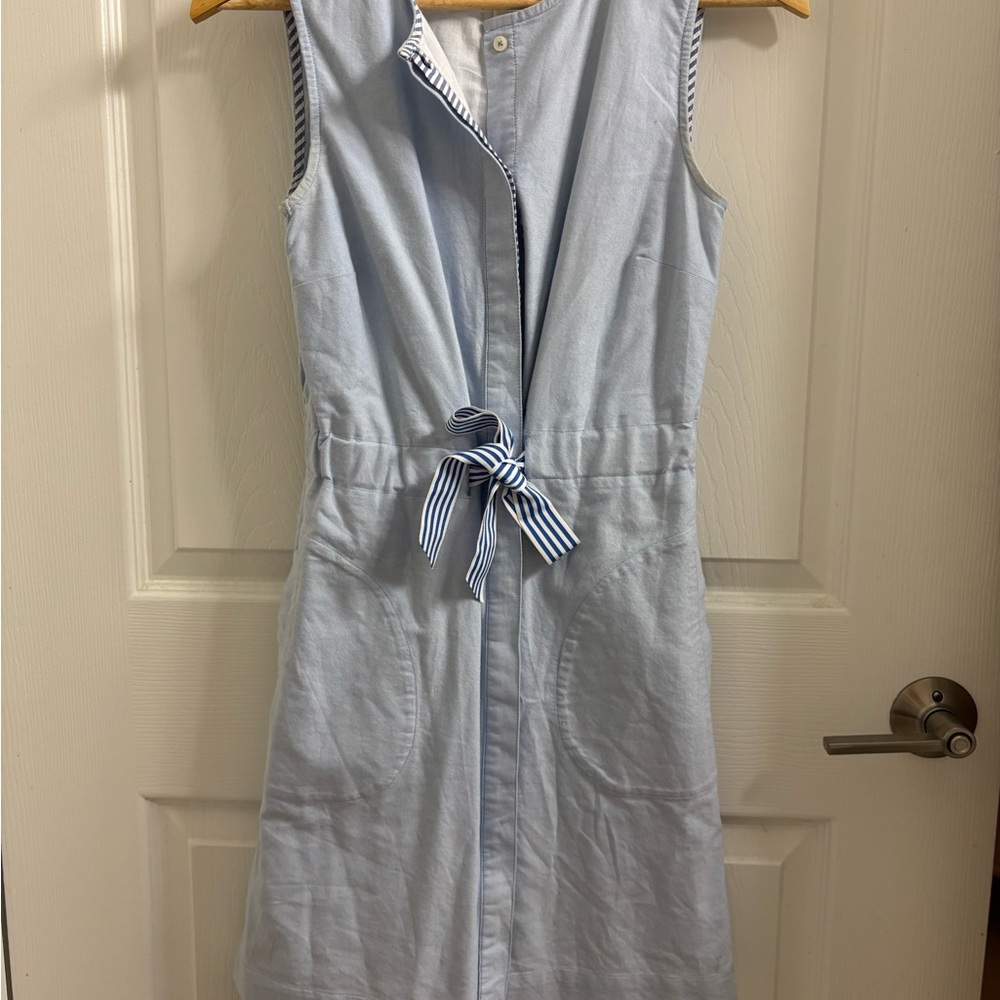 Vineyard Vines Light Blue Sleeveless Midi Dress with Striped Tie